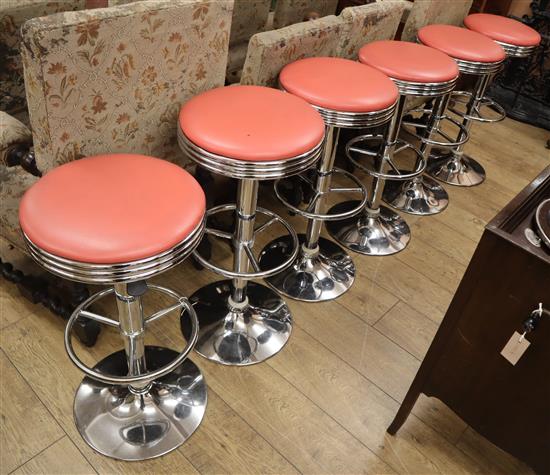 A set of six American diner style bar stools